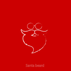 Beard with mustache and glasses of Santa Claus on red background