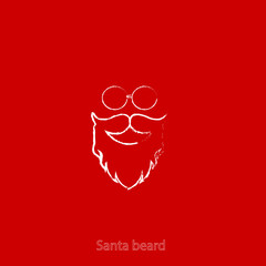 Beard with mustache and glasses of Santa Claus on red background