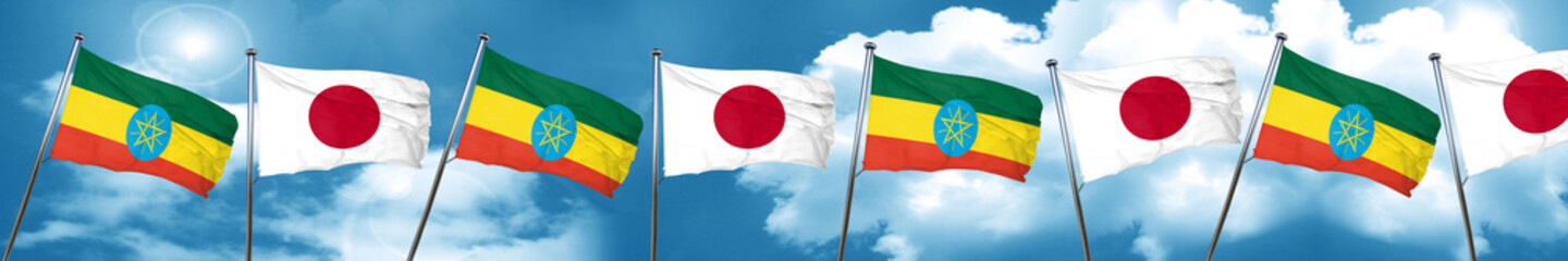 Ethiopia flag with Japan flag, 3D rendering