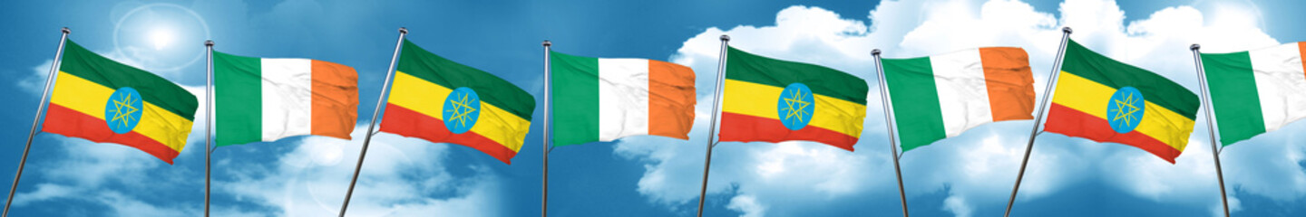 Ethiopia flag with Ireland flag, 3D rendering