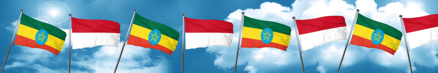 Ethiopia flag with Indonesia flag, 3D rendering