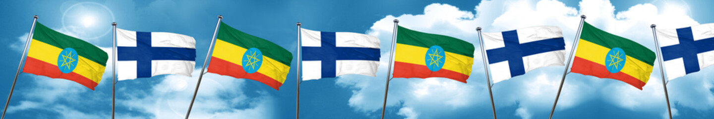 Ethiopia flag with Finland flag, 3D rendering