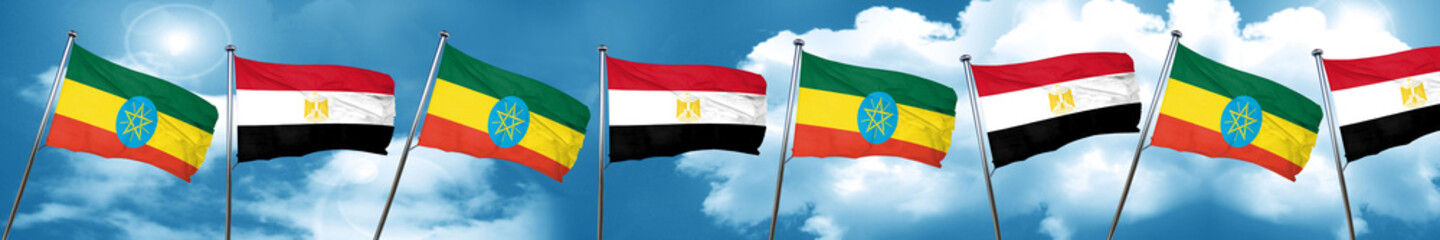 Ethiopia flag with egypt flag, 3D rendering