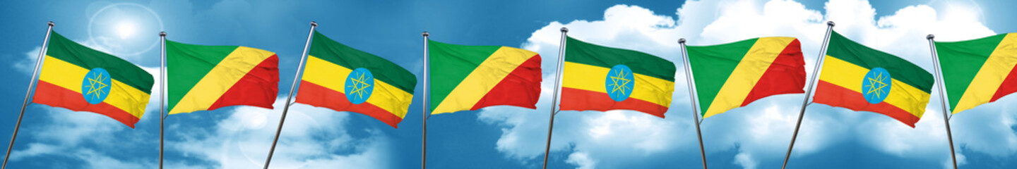 Ethiopia flag with congo flag, 3D rendering