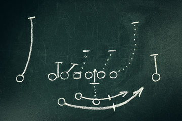 Scheme of football game on chalkboard background