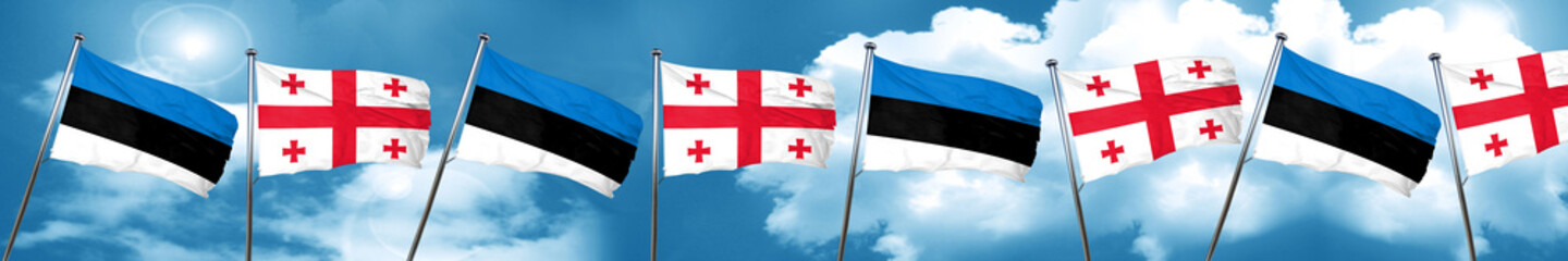 estonia flag with Georgia flag, 3D rendering