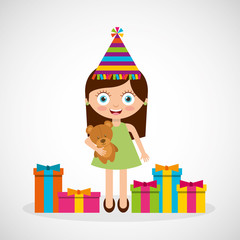 happy birthday celebration card with kid vector illustration design