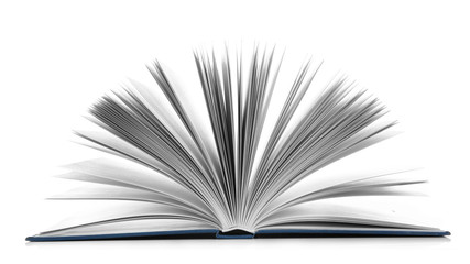 Open book on white background