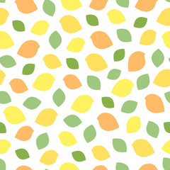 Birds and leaves seamless pattern. Spring style. Yellow, green and orange colors.