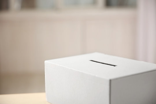 Ballot box on table, closeup