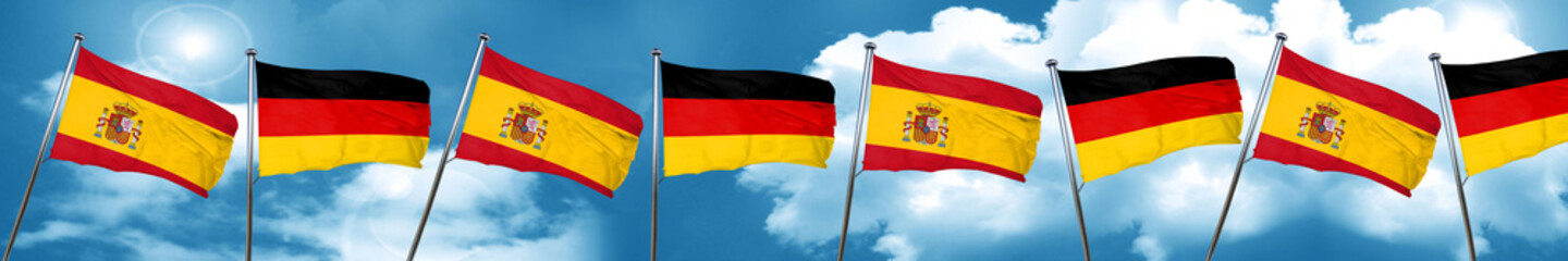 Spanish flag with Germany flag, 3D rendering