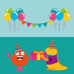 Obraz na płótnie Canvas happy birthday celebration card with monster vector illustration design