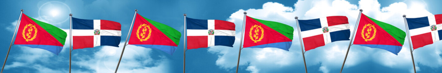 Eritrea flag with Dominican Republic flag, 3D rendering