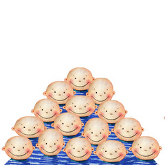 Watercolor background with a crowd of smiling people faces