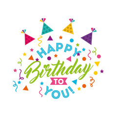 Fototapeta na wymiar happy birthday celebration card with hat party vector illustration design