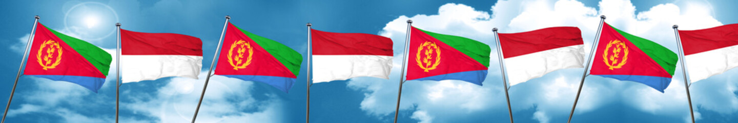 Eritrea flag with Indonesia flag, 3D rendering