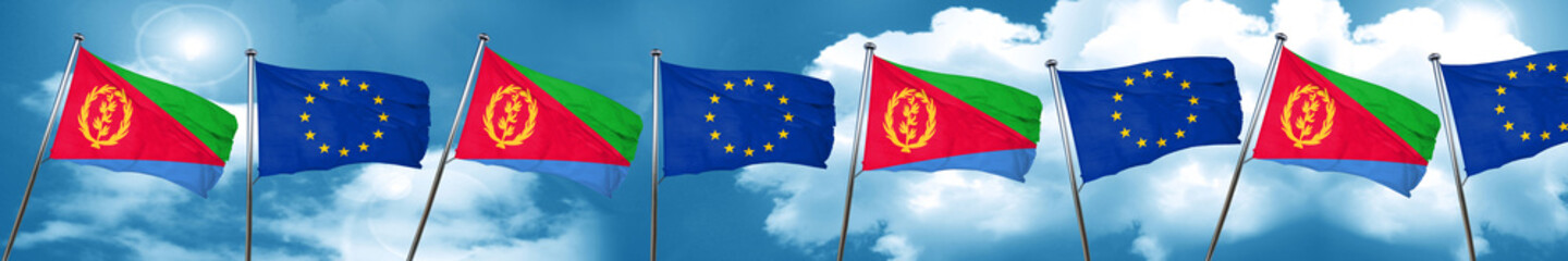 Eritrea flag with european union flag, 3D rendering