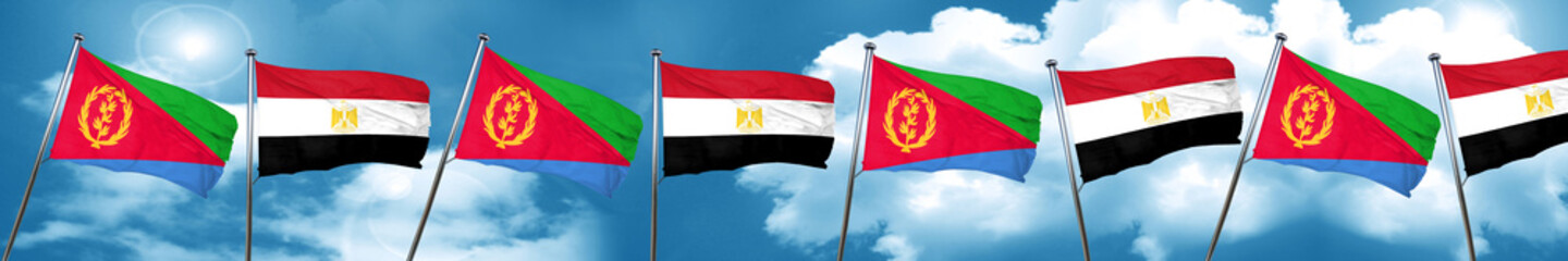 Eritrea flag with egypt flag, 3D rendering
