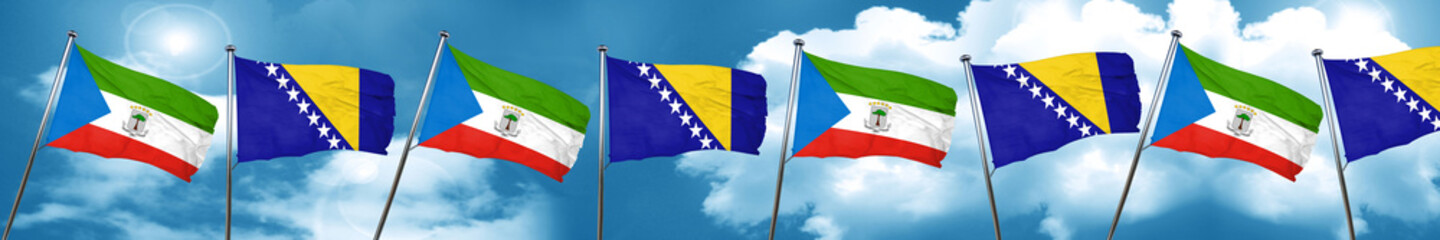 Equatorial guinea flag with Bosnia and Herzegovina flag, 3D rend