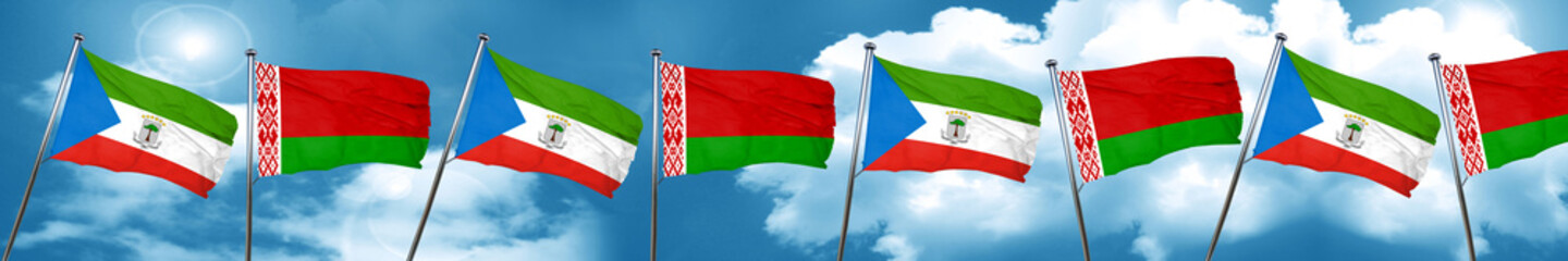 Equatorial guinea flag with Belarus flag, 3D rendering