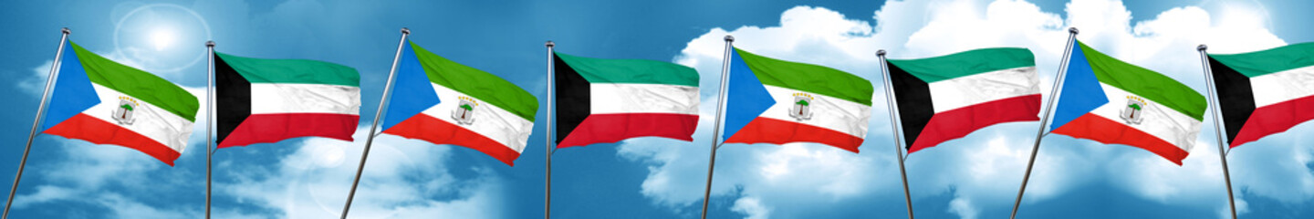 Equatorial guinea flag with Kuwait flag, 3D rendering