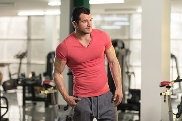 Fototapeta na wymiar Portrait of Muscle Man in Pink T-shirt