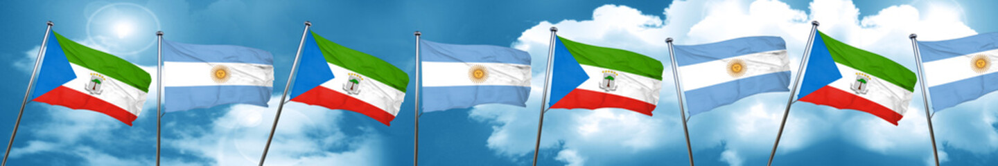 Equatorial guinea flag with Argentine flag, 3D rendering
