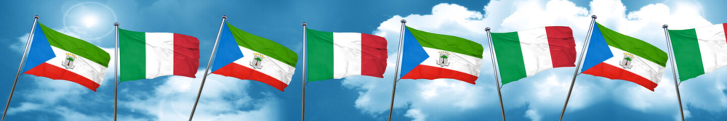 Equatorial guinea flag with Italy flag, 3D rendering