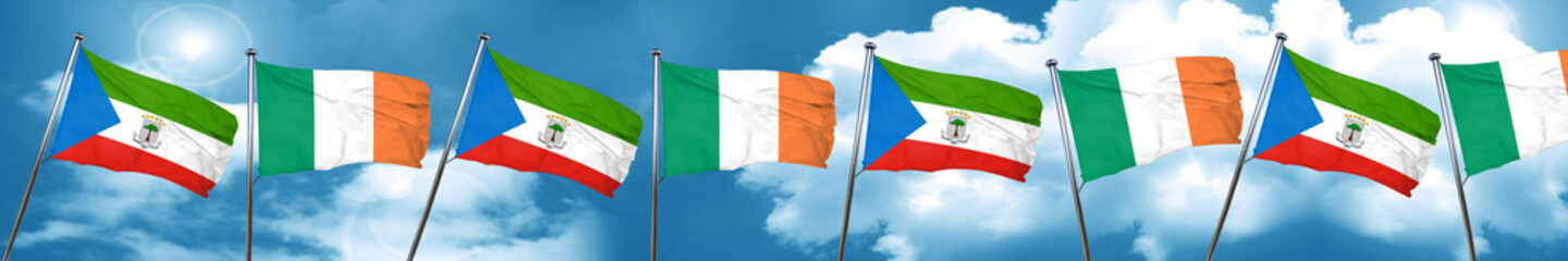 Equatorial guinea flag with Ireland flag, 3D rendering