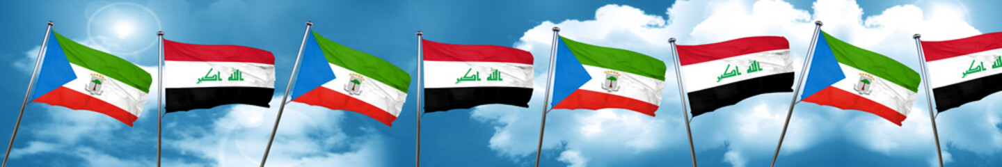Equatorial guinea flag with Iraq flag, 3D rendering
