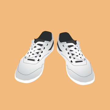 pair of stylish sneakers for running on orange background, vector, illustration,