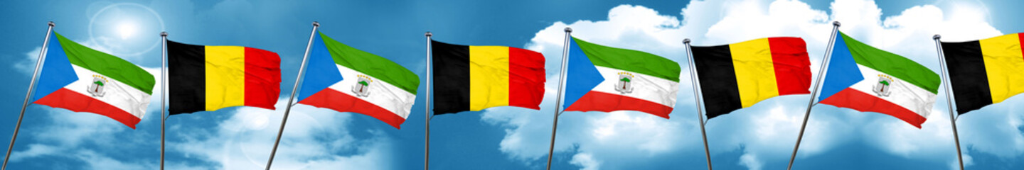 Equatorial guinea flag with Belgium flag, 3D rendering