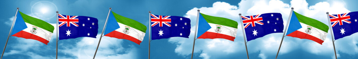Equatorial guinea flag with Australia flag, 3D rendering