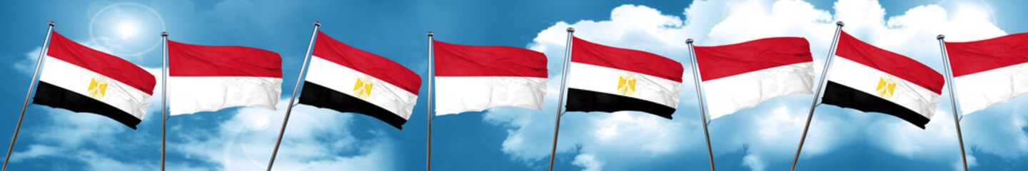 Egypt flag with Indonesia flag, 3D rendering