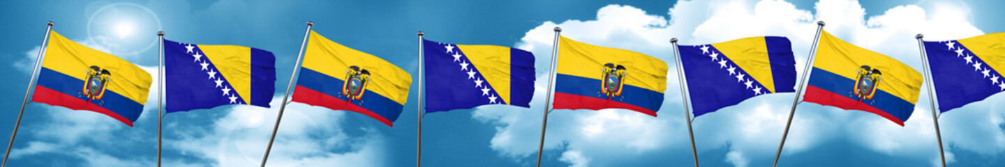 Ecuador flag with Bosnia and Herzegovina flag, 3D rendering