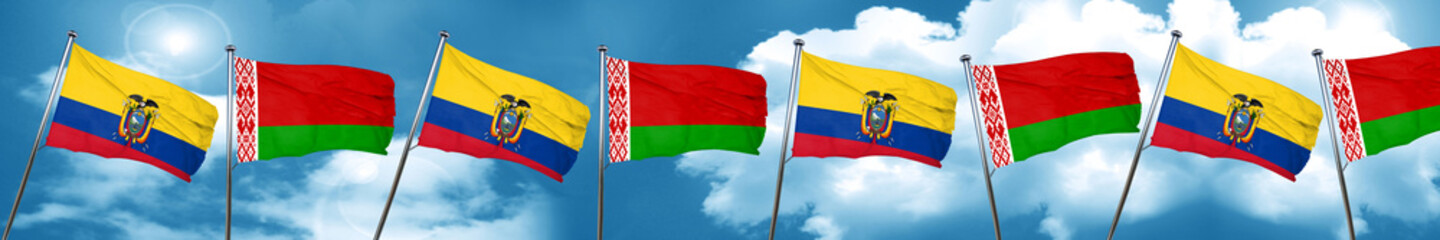 Ecuador flag with Belarus flag, 3D rendering