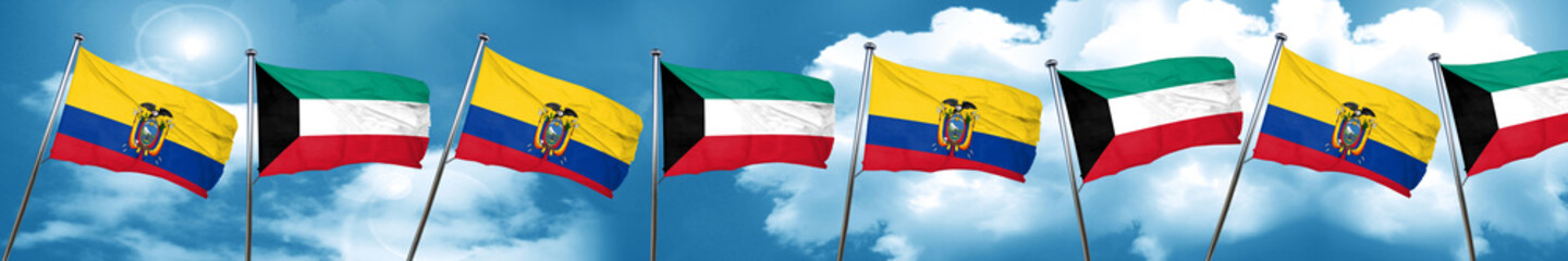 Ecuador flag with Kuwait flag, 3D rendering
