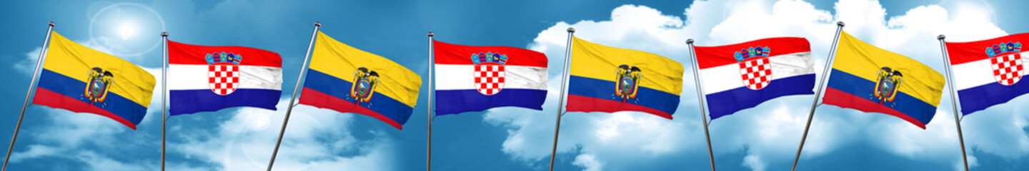 Ecuador flag with Croatia flag, 3D rendering