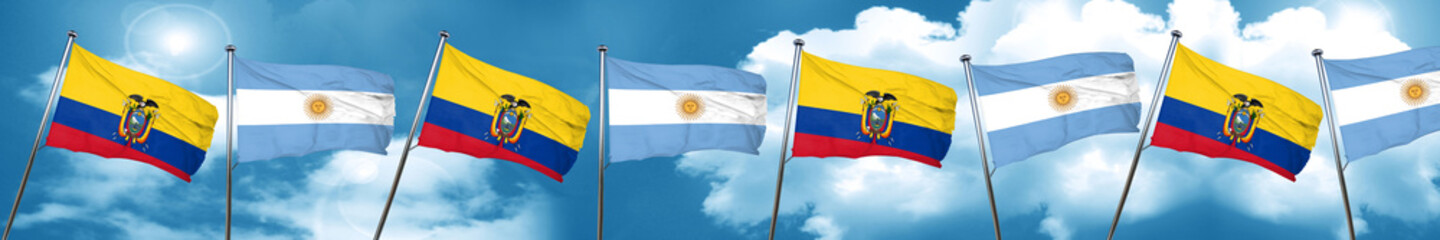 Ecuador flag with Argentine flag, 3D rendering
