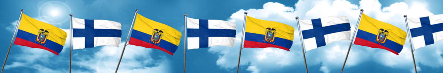 Ecuador flag with Finland flag, 3D rendering