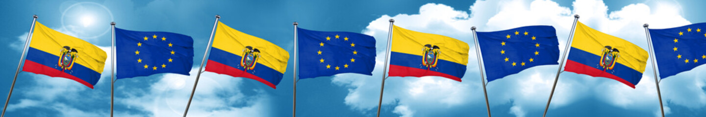 Ecuador flag with european union flag, 3D rendering