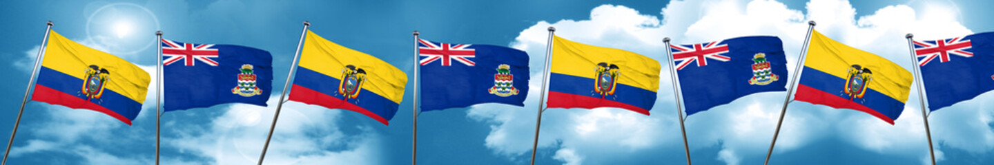 Ecuador flag with Cayman islands flag, 3D rendering
