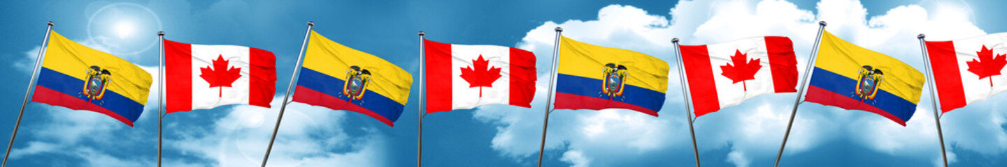Ecuador flag with Canada flag, 3D rendering