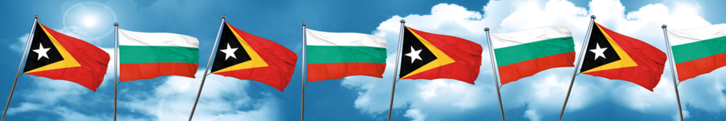 east timor flag with Bulgaria flag, 3D rendering