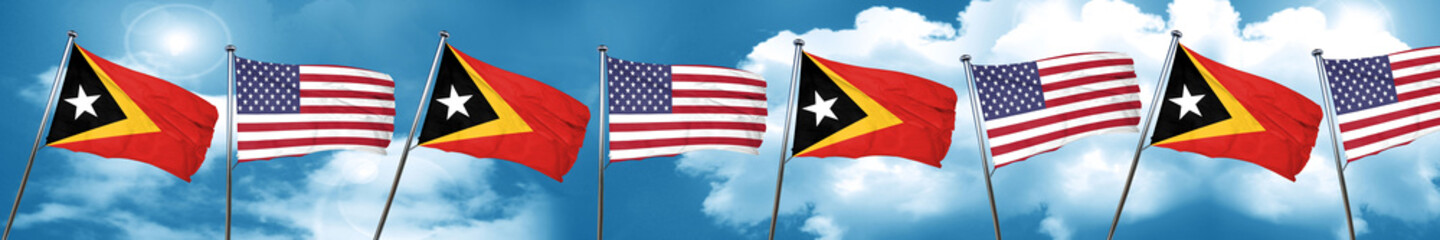 east timor flag with American flag, 3D rendering