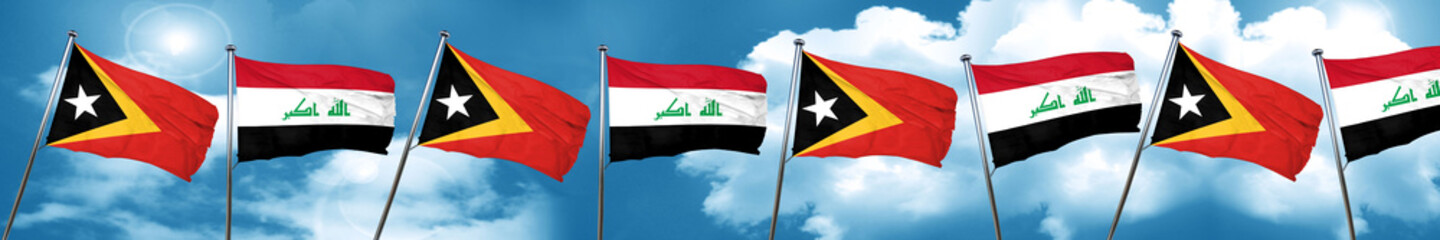 east timor flag with Iraq flag, 3D rendering