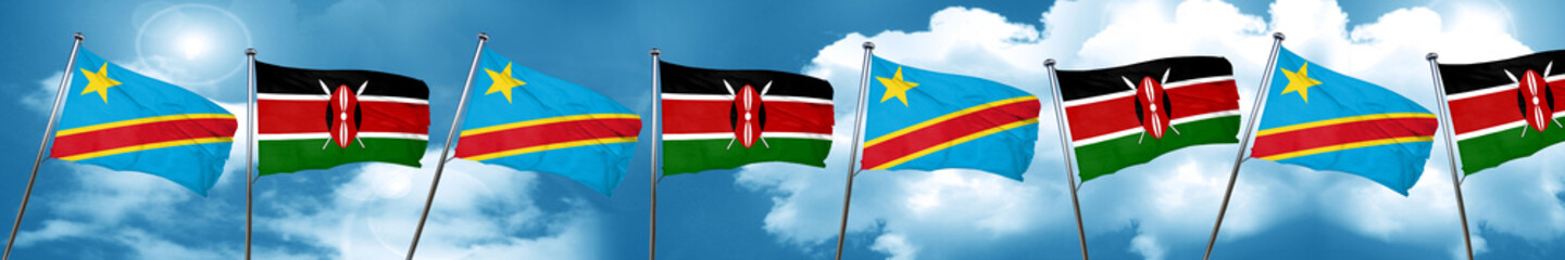 Democratic republic of the congo flag with Kenya flag, 3D render