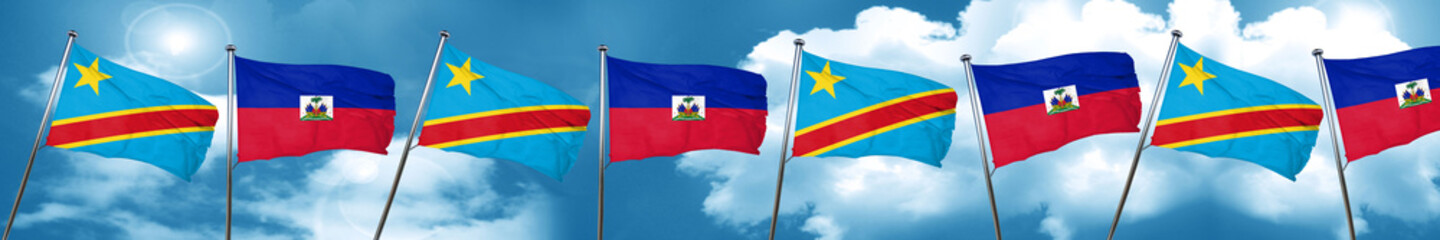 Democratic republic of the congo flag with Haiti flag, 3D render