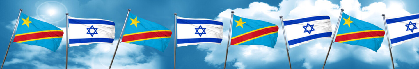 Democratic republic of the congo flag with Israel flag, 3D rende