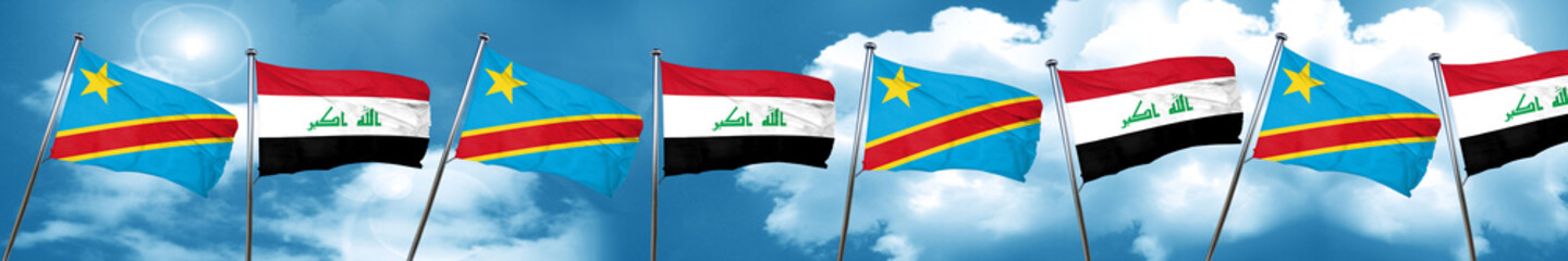 Democratic republic of the congo flag with Iraq flag, 3D renderi